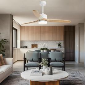 Ventilador de techo ALEMAR Madeira Blanco/Madera clara Luz LED Ø132 cm