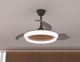 Ventilador retractil Zioneled Magno negro madera luz LED 50-107 cm