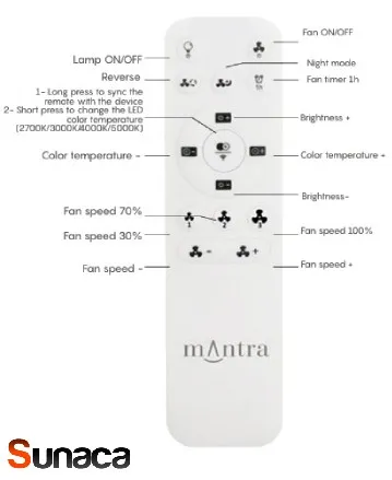 mando-ventilador-kilimanjaro-mini-mantra Ventilador Mantra Kilimanjaro MINI Blanco y ratan Transparentes Luz LED 58,5 cm