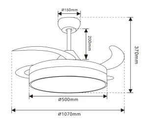 Medidas Ventilador de techo retráctil Andiluz New Maui
