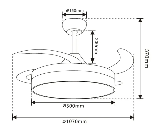 Medidas Ventilador de techo retráctil Andiluz New Maui