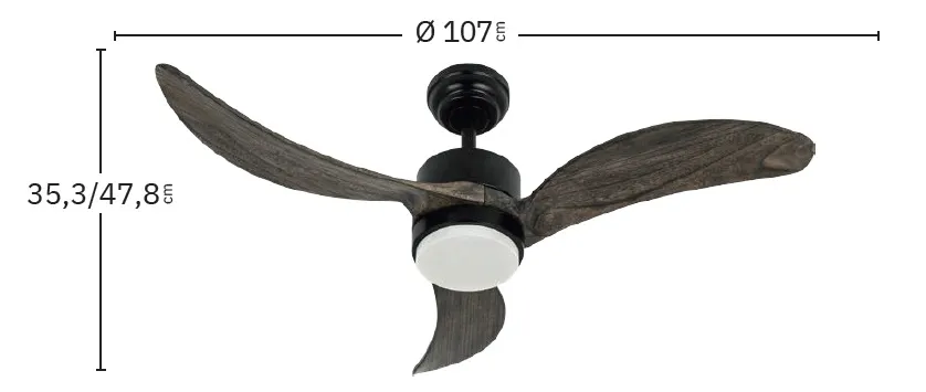 Medidas de Ventilador de techo Bembezar Abrila con luz