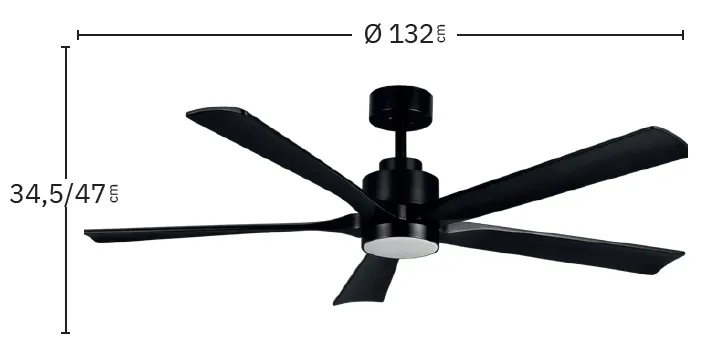 Medidas de Ventilador de techo Caiman Abrila con luz