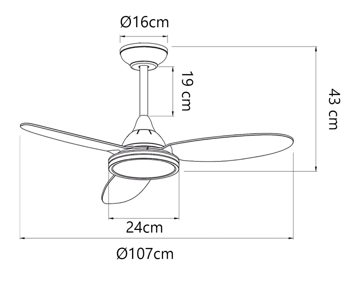 Medidas de Ventilador de techo Mahon ALEMAR con luz