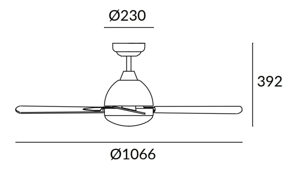 Medidas de Ventilador de techo BORNEO FORLIGHT con luz