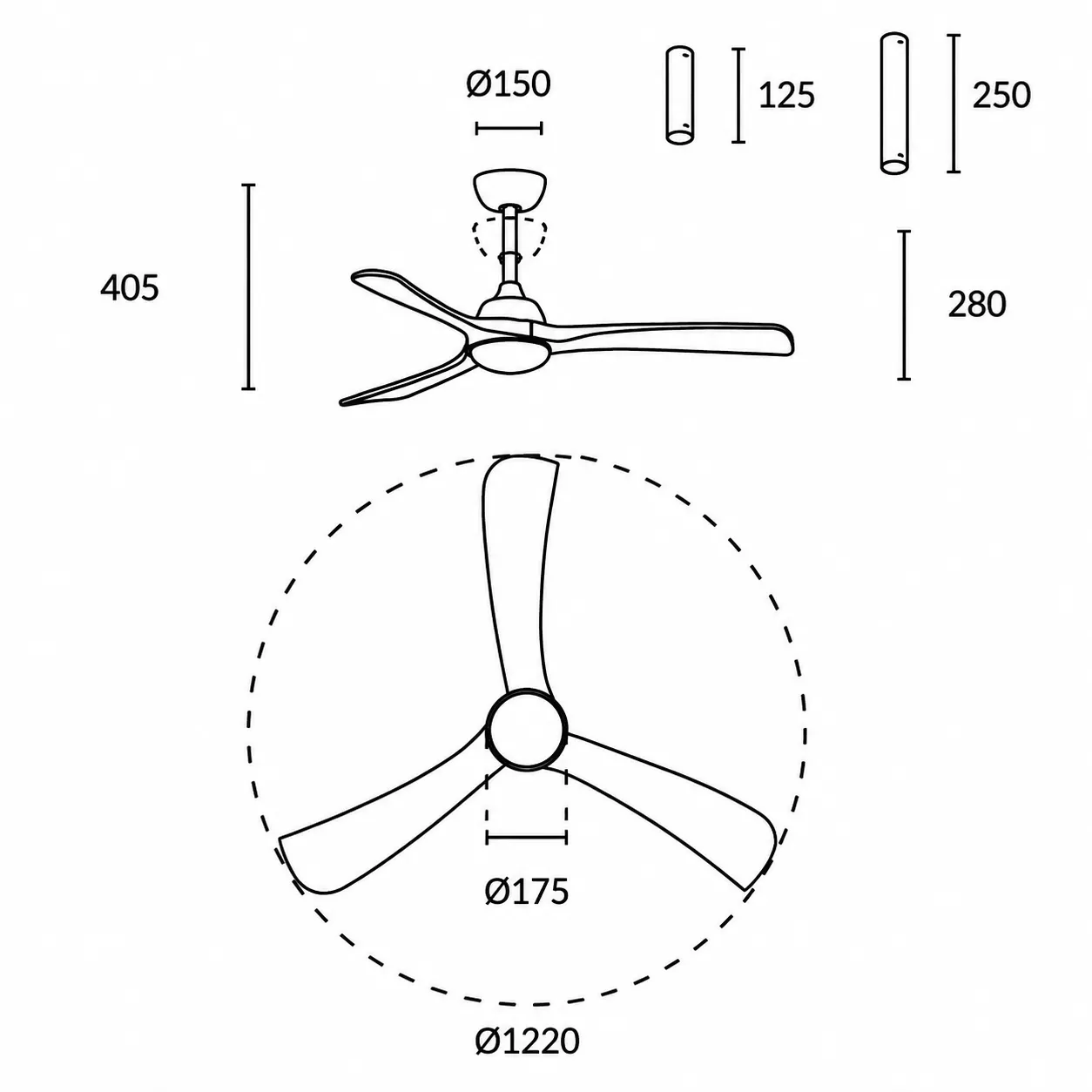 Medidas de Ventilador de techo BOSC FORLIGHT con luz