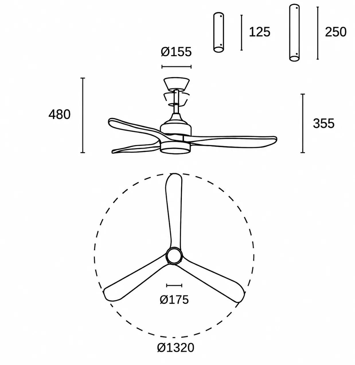 Medidas de Ventilador de techo CALAR L FORLIGHT con luz