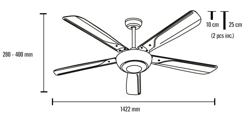 Medidas de Ventilador de techo Monsoon Mimax sin luz