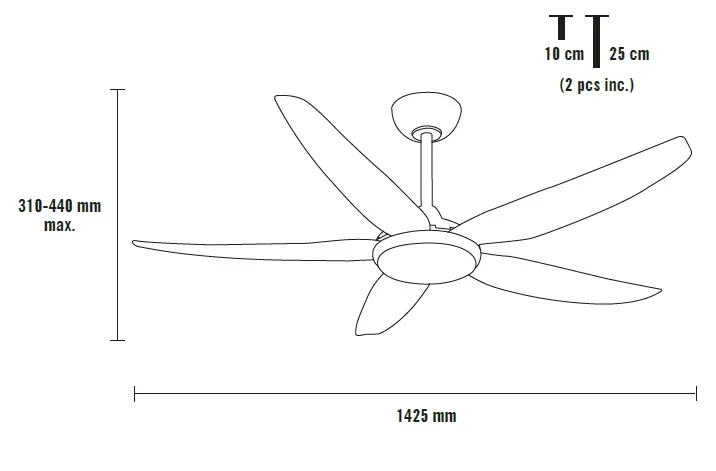 Medidas de Ventilador de techo Vendaval Mimax con luz