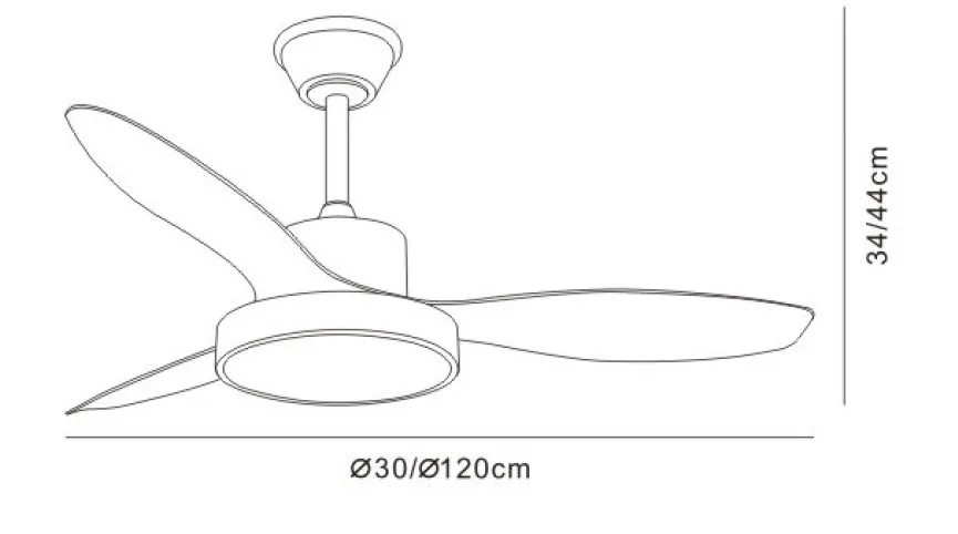 Medidas de Ventilador de techo Celeste XL P&B con luz