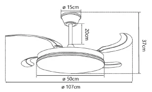 Medidas de ventilador de techo retráctil Alemar Korfu