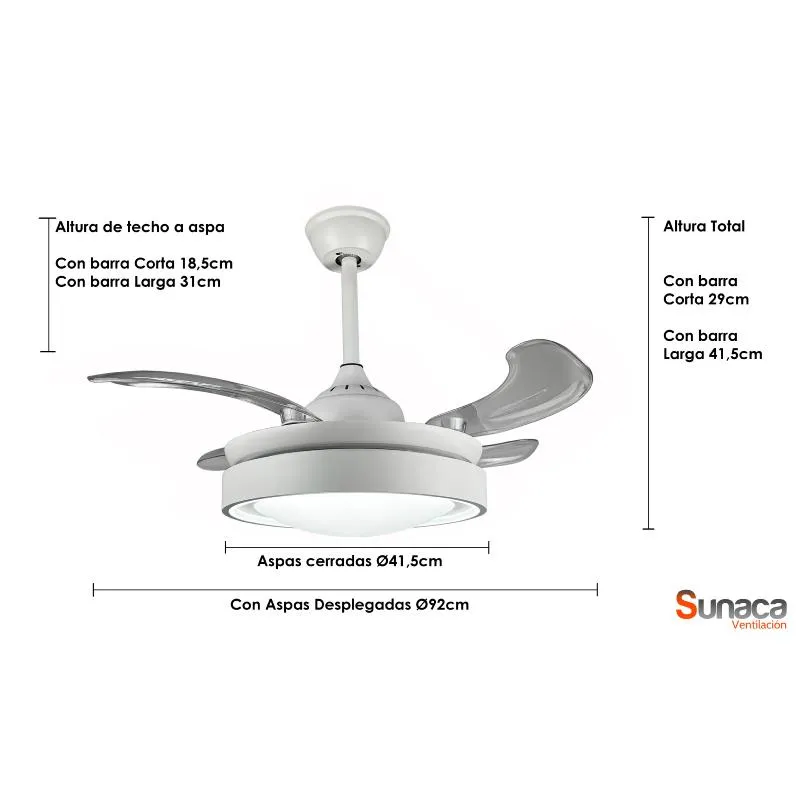 Medidas de Ventilador de techo MALAGA SUNACA con luz
