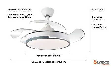 Medidas de Ventilador de techo NORTE SUNACA con luz
