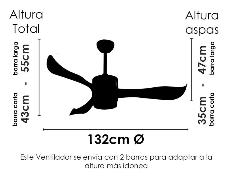 Medidas de Ventilador de techo AGUST SUNACA con luz