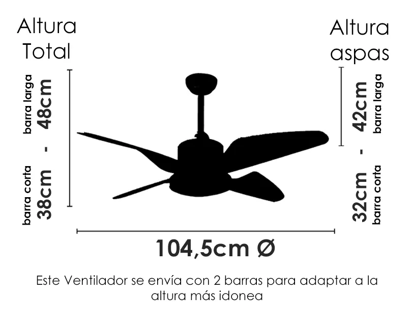 Medidas de Ventilador de techo GELA SUNACA con luz