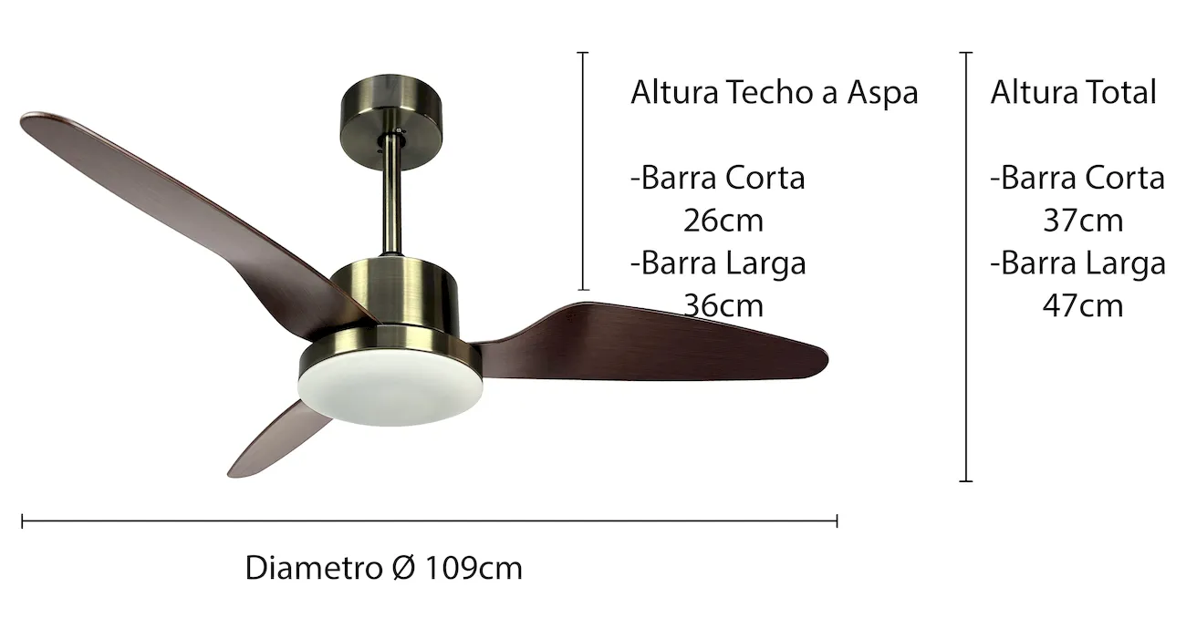 Medidas de Ventilador de techo NICO SUNACA con luz
