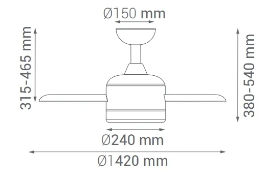 Medidas de Ventilador de techo Triumph Sulion con luz