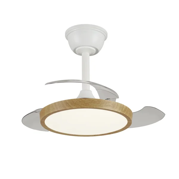 Ventilador retráctil PB Lighting Melody XS blanco madera luz LED