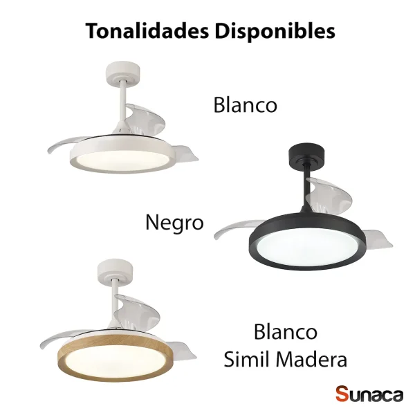 tonalidades-ventilador-mantra-mistral-mini Ventilador retráctil Mantra Mistral MINI Negro Luz LED 45-91 cm