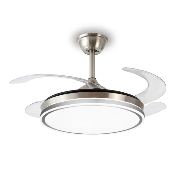 ventilador-de-techo-aspas-retractiles-4-aspas-motor-dc-luz-led-niquel Ventilador retráctil P&B Ambra L niquel motor DC luz Led