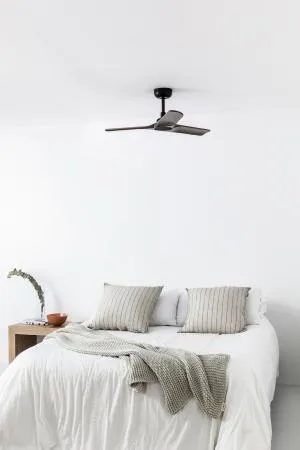 Ventilador de techo Faro Barcelona Heywood S negro aspa nogal oscuro sin luz motor DC