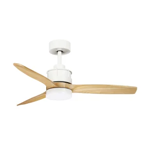 Ventilador de techo Abrila Barrax blanco madera luz LED 106 cm
