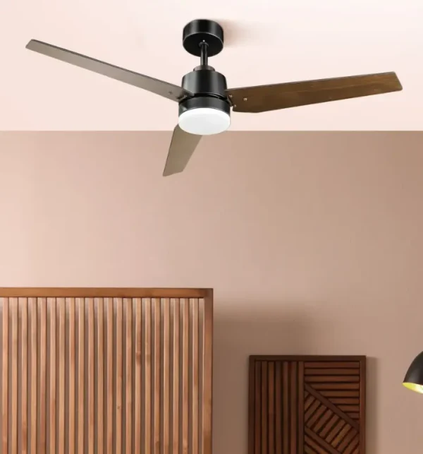 Ventilador Abrila Captus negro roble luz LED 132 cm