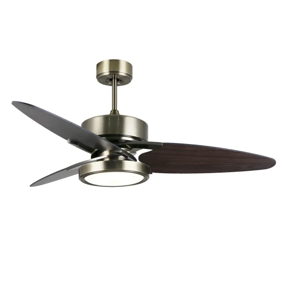 Ventilador de techo Abrila Cross cuero negro - nogal luz LED 132 cm