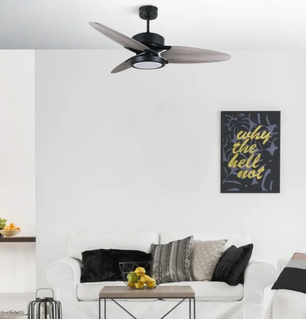 Ventilador de techo Abrila Cross negro gris - roble luz LED 132 cm