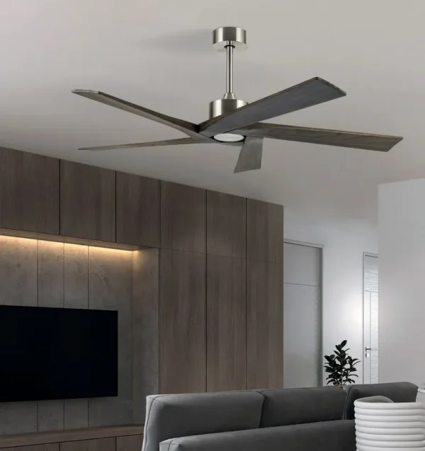 Ventilador Abrila Nadir níquel madera sin luz 142,2 cm