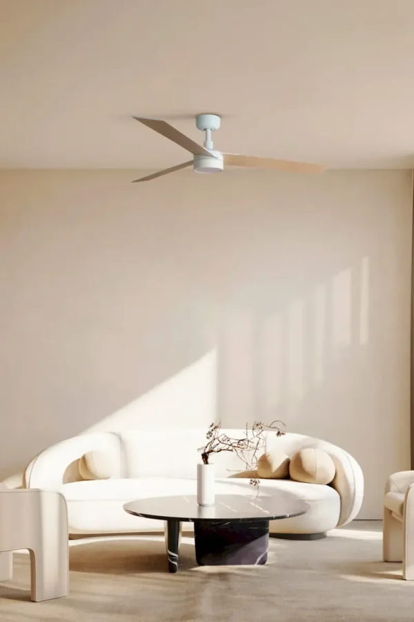 Ventilador Faro Rudder-3 L blanco o fresno Luz LED 132 cm