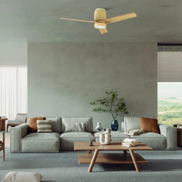 Ventilador de techo Mantra Ceramica Beige Madera clara Luz LED 122 cm