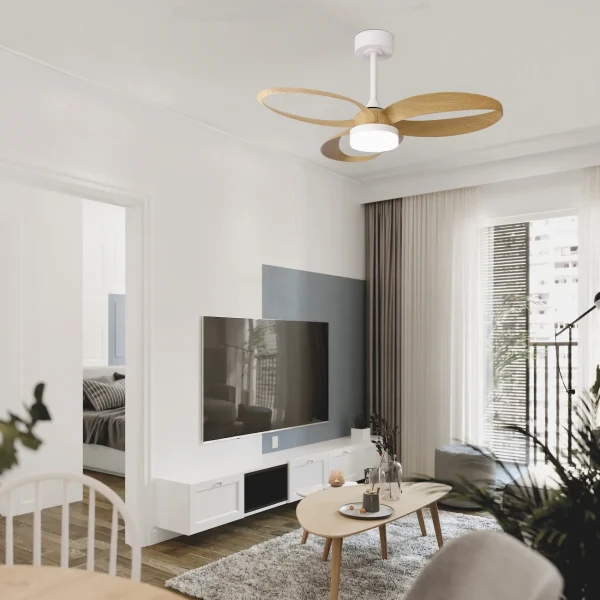 ventilador-techo-mantra-infinity-fan-led-mando-motor-dc-blanco-madera-clara-8702 Ventilador Mantra Infinity Fan Blanco Madera clara Luz LED 92,5 cm