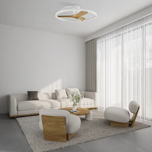 Ventilador Mantra Nepal II MINI Blanco Madera clara Luz LED 75 cm