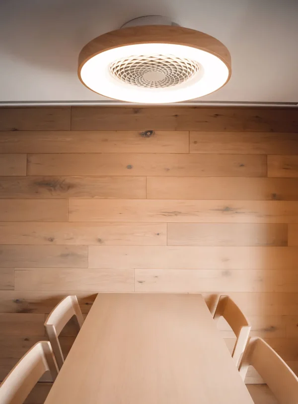 Ventilador Mantra Tibet Blanco y madera Transparentes Luz LED 65 cm