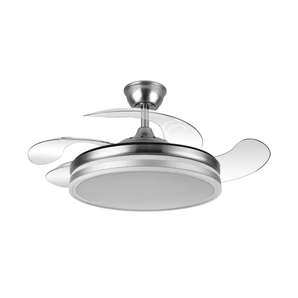 Ventilador retráctil Abrila Bayomo níquel luz LED 50-107 cm