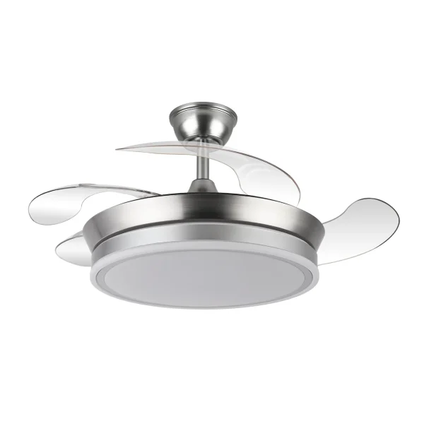 Ventilador retráctil Abrila Bayomo Mini niquel luz LED 40-91 cm