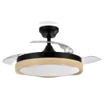 Ventilador retráctil Abrila Blondi negro madera luz LED 49-107 cm