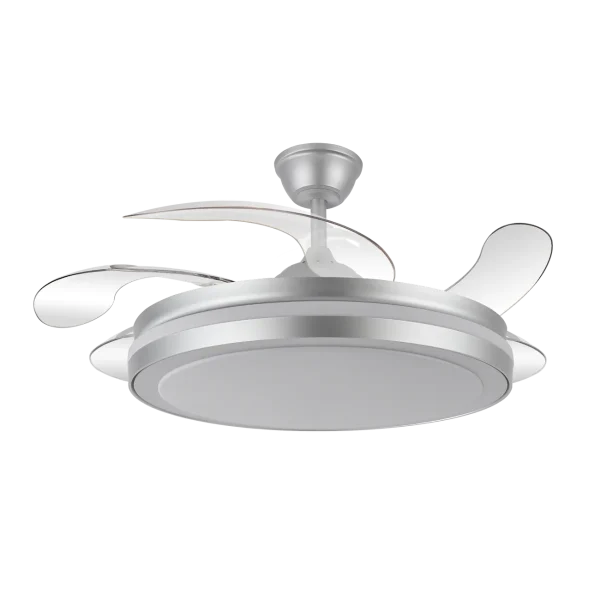 Ventilador retráctil Abrila Esparta Maxi níquel luz LED 58-132 cm