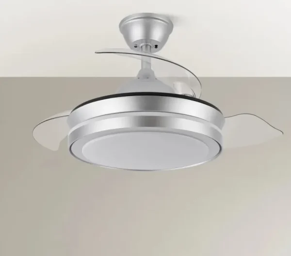 Ventilador retráctil Abrila Esparta Mini plata luz LED 40-91 cm
