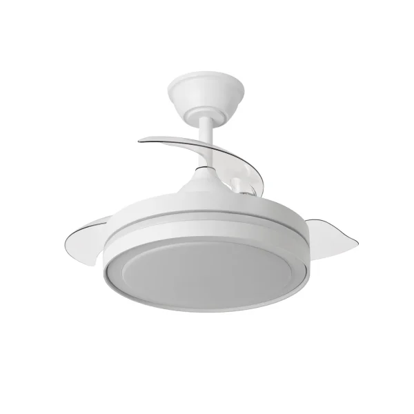 Ventilador retráctil blanco Abrila Esparta mini motor DC luz LED
