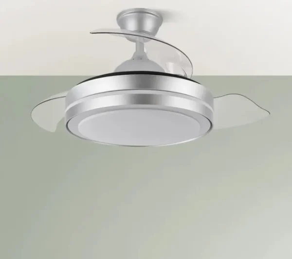 Ventilador retráctil Abrila Esparta Peque plata luz LED 32-72 cm