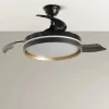 Ventilador retráctil Abrila Mandarin negro Oro luz LED 48-108 cm