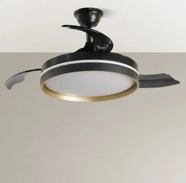 Ventilador retráctil Abrila Mandarin negro Oro luz LED 48-108 cm