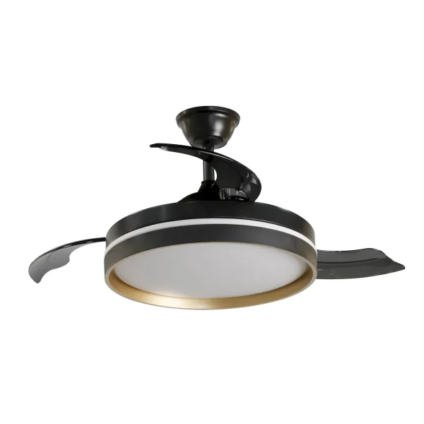 Ventilador retráctil Abrila Mandarin negro Oro luz LED 48-108 cm