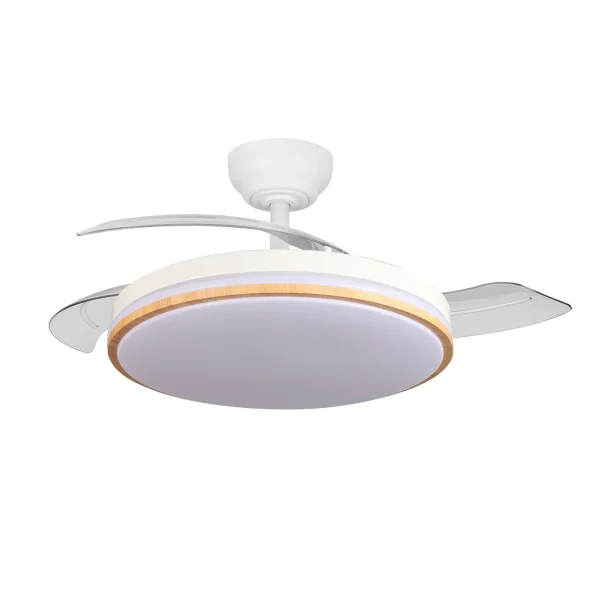 Ventilador retráctil Abrila Parlatore blanco madera luz LED 48-107 cm