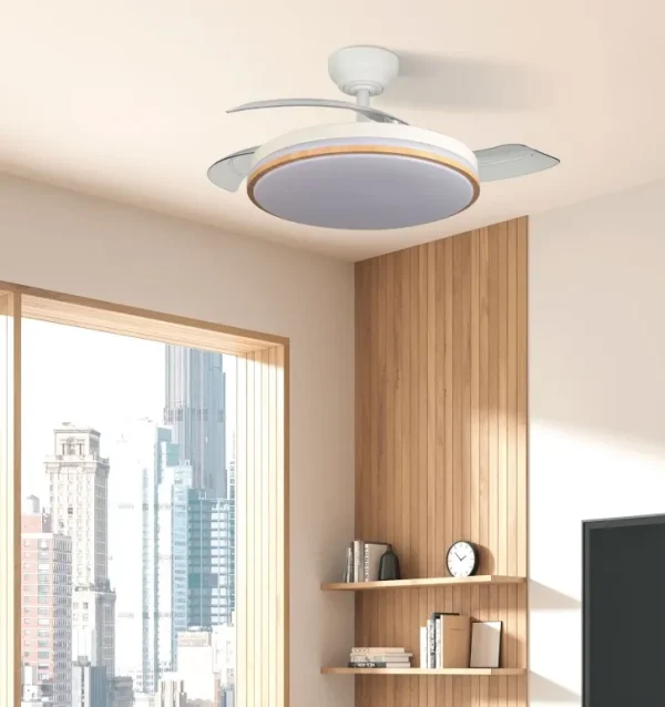 Ventilador retráctil Abrila Parlatore blanco madera luz LED 48-107 cm