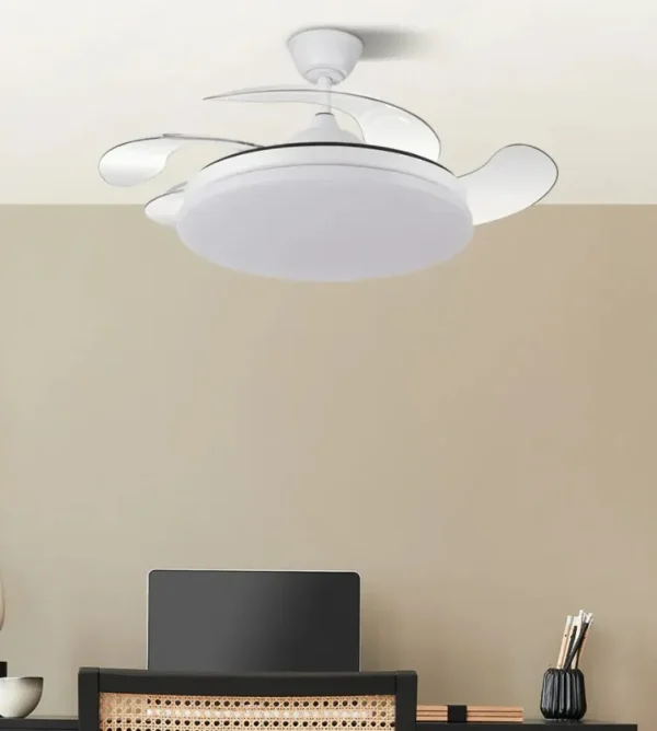 Ventilador retráctil Abrila Tridente blanco luz LED 50-107 cm