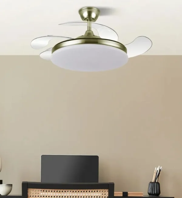 Ventilador retráctil Abrila Tridente cuero luz LED 50-107 cm