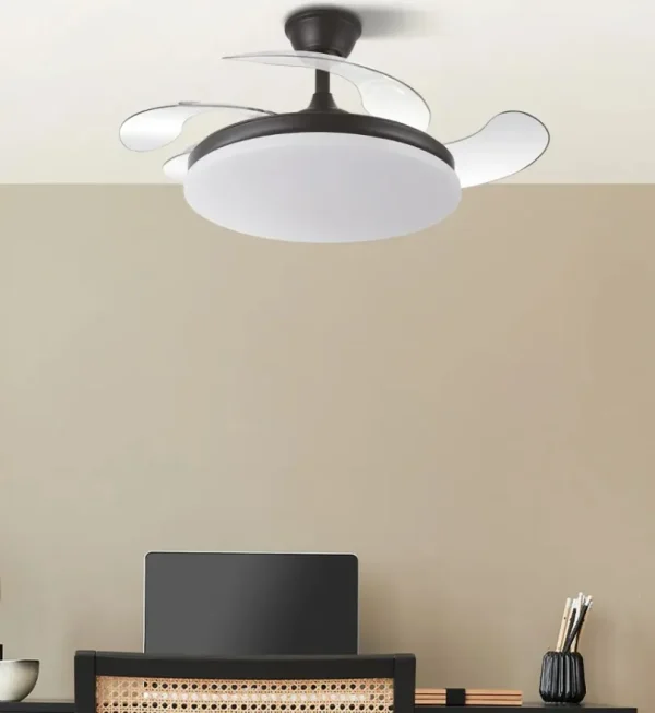Ventilador retráctil Abrila Tridente negro luz LED 50-107 cm